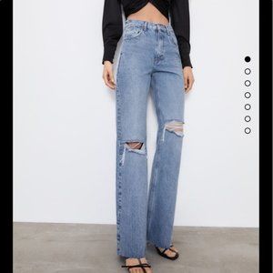 NEW ZARA Hi-Rise Wide Leg Distressed Jeans